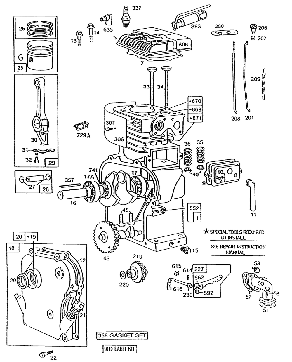 Cylinder,crankcase,pistongrp Diagram and Parts List for 130732-5005-XX  Briggs and Stratton Engine